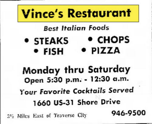 Vinces Motel and Restaurant - June 21 1968 Ad